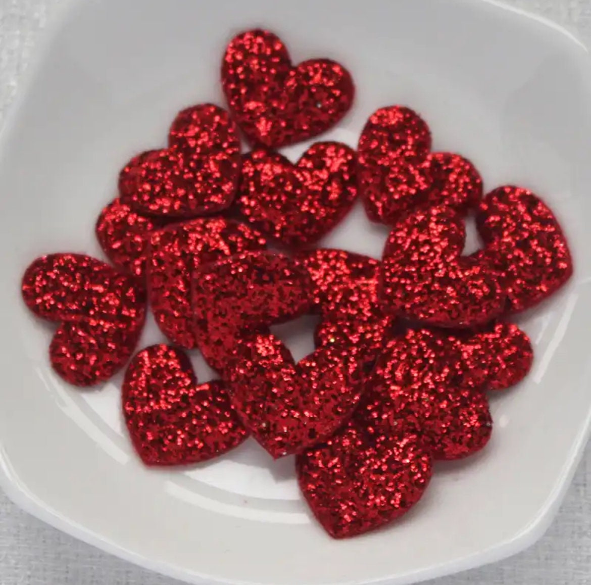 Heart shaped red glitter appliqués, 20mm glitter
