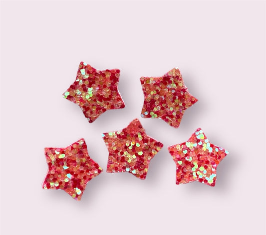 Star felt red fabric glitter appliqués, padded fabric 20mm stars, fabric craft embellishments, decorative glittery stars, set of 10