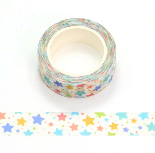 Star washi tape, colourful star washi, 10m