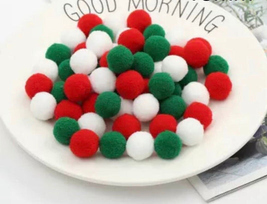 Pom Poms, Christmas mixed colour pom pom, mini 10mm