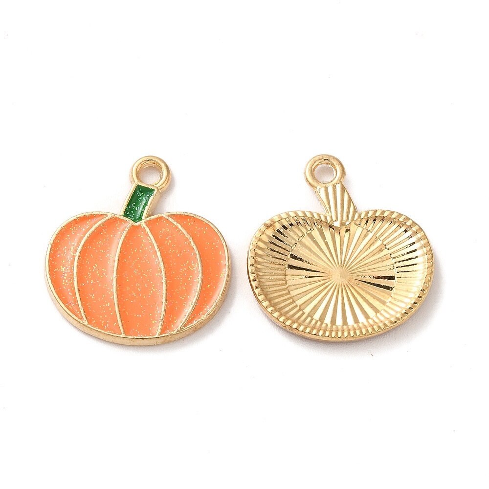 Pumpkin enamel charms, 20mm glitter