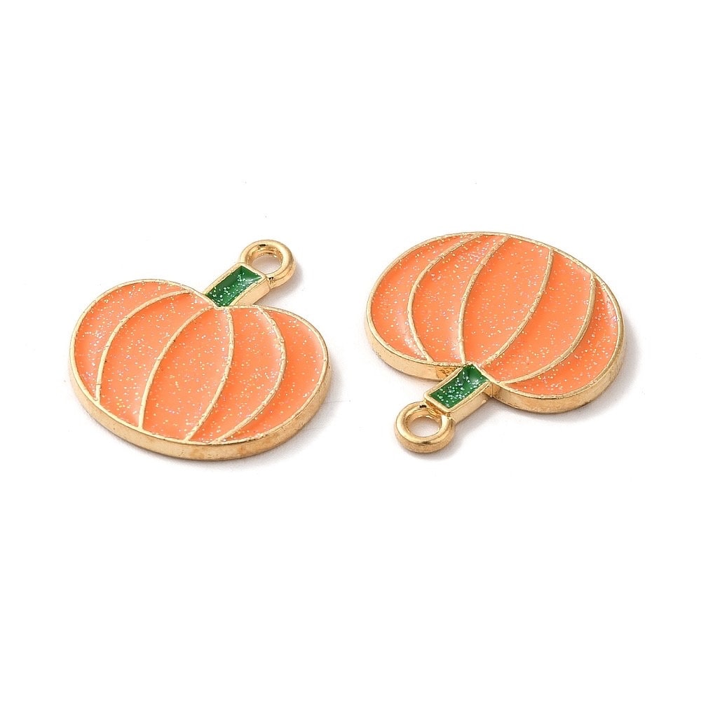 Pumpkin enamel charms, 20mm glitter