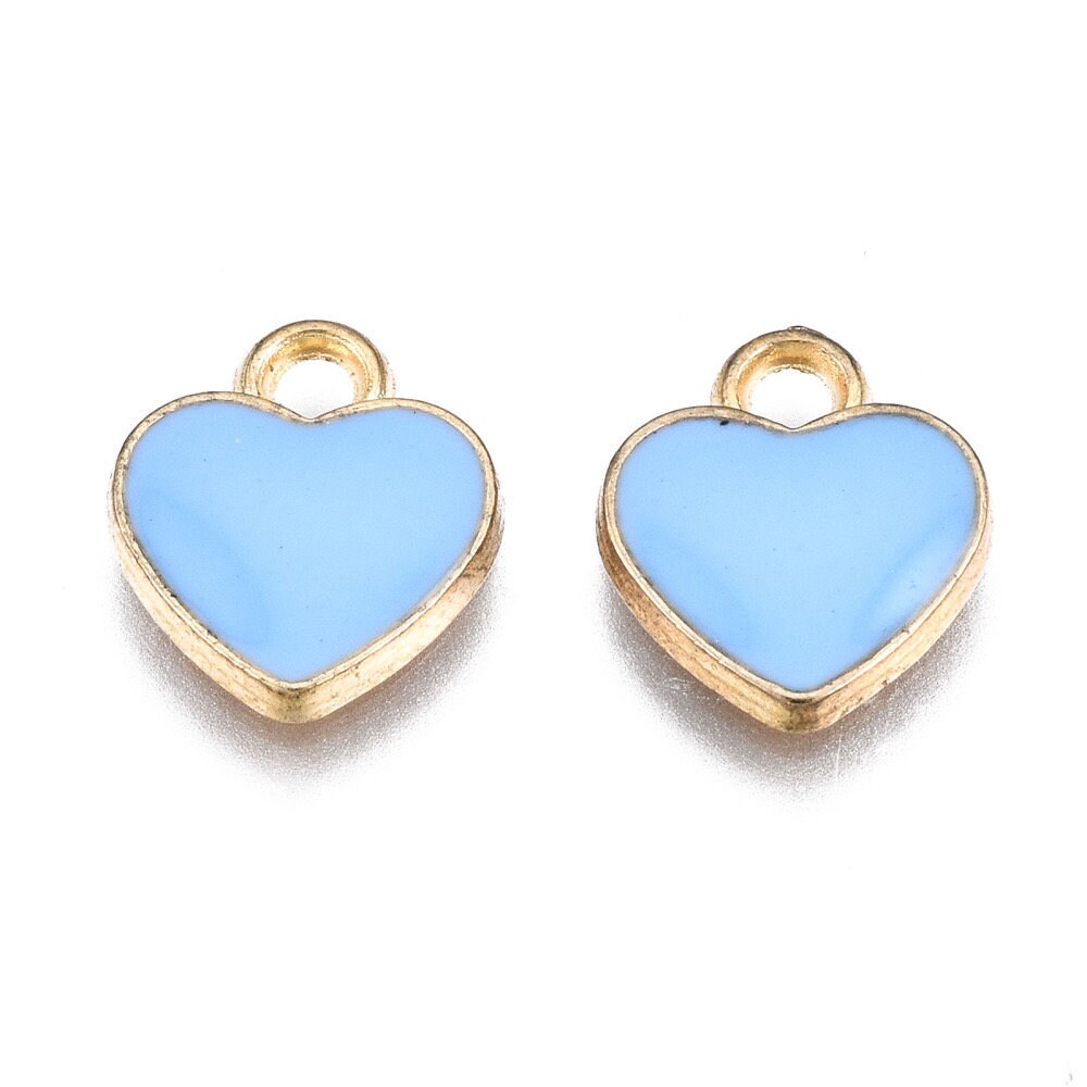 Blue Heart charms, blue enamel