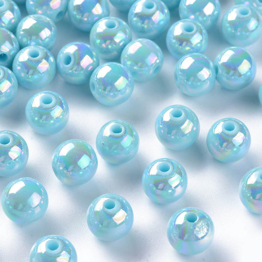 10mm pale blue lustre beads, acrylic 10mm