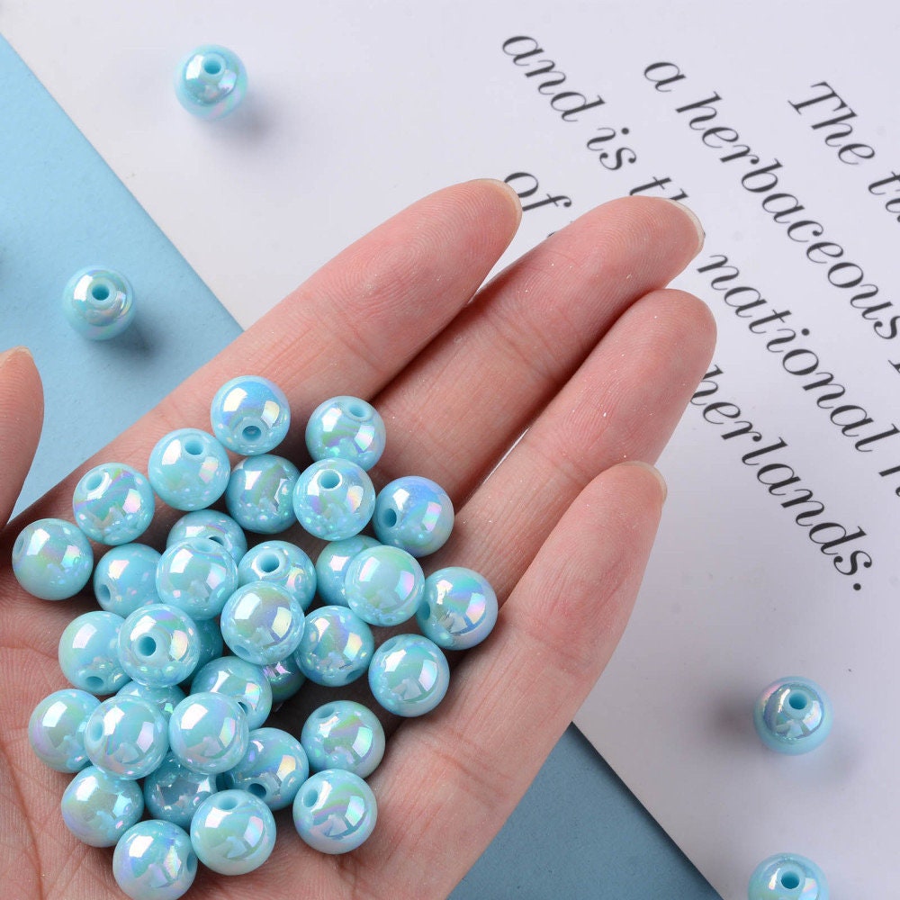 10mm pale blue lustre beads, acrylic 10mm