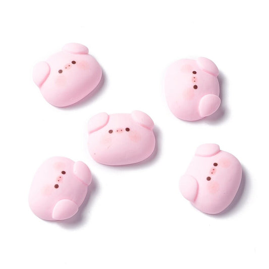 Pig resin embellishments, 21mm pink pig faces