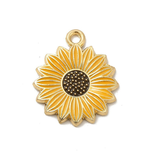 Yellow sunflower charms, 21mm