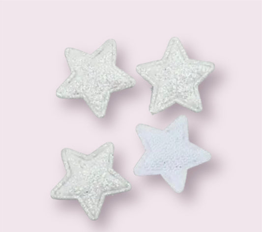 Star fabric white glitter appliqués, padded fabric 18mm