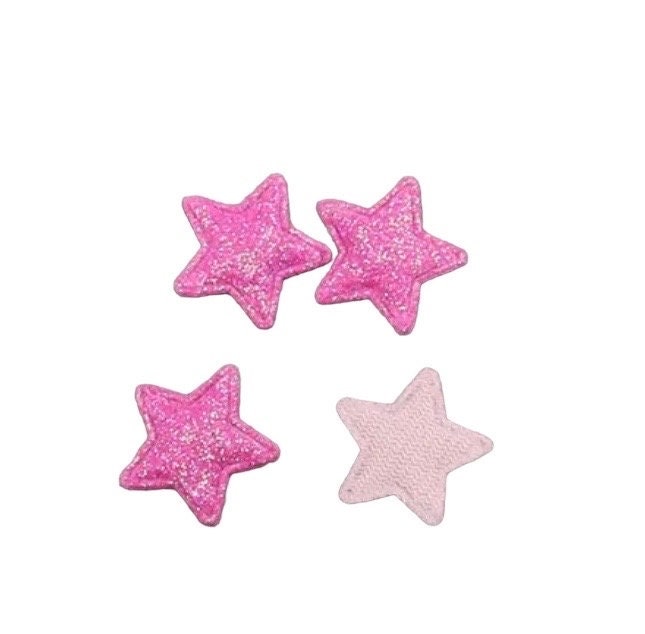 Star fabric pink glitter appliqués, padded fabric 18mm