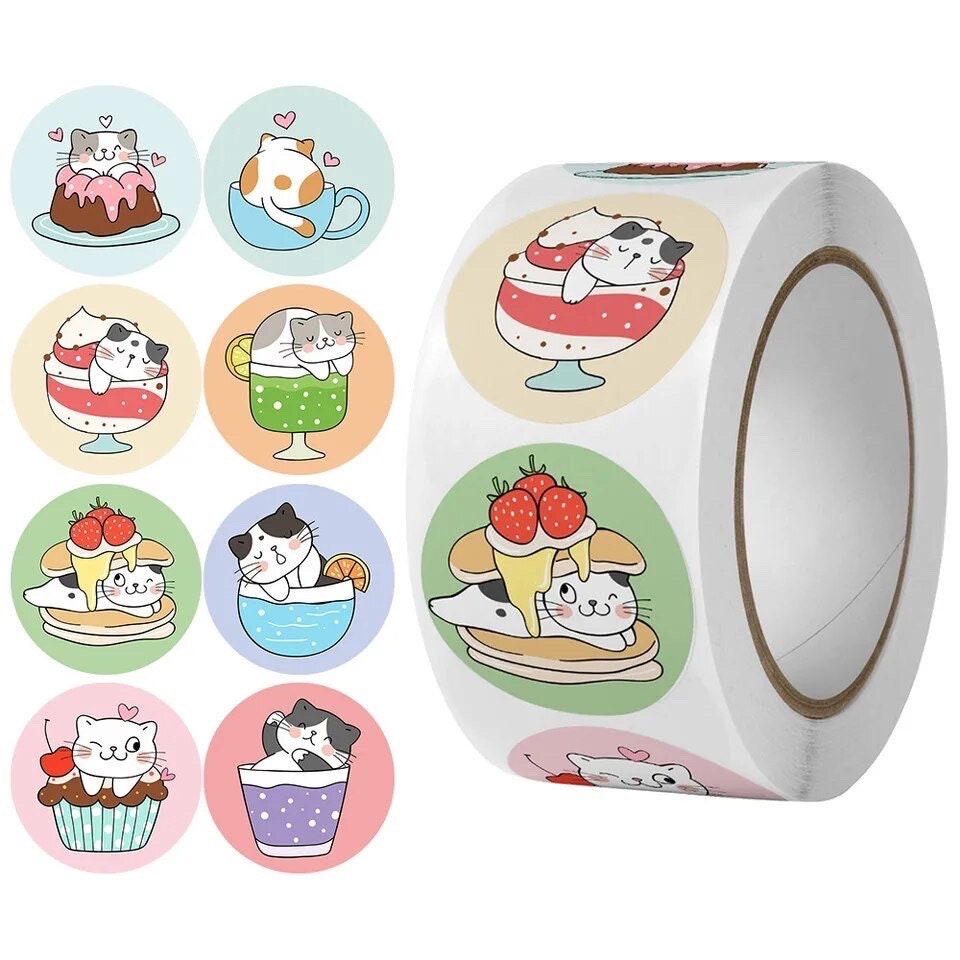 Cat circular craft stickers, 25mm