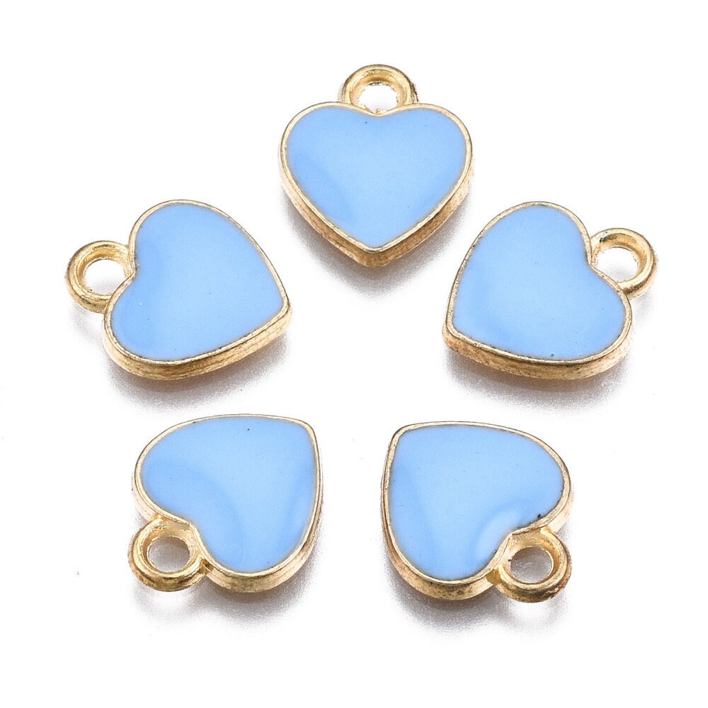 Blue Heart charms, blue enamel