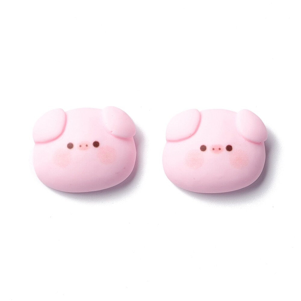 Pig resin embellishments, 21mm pink pig faces