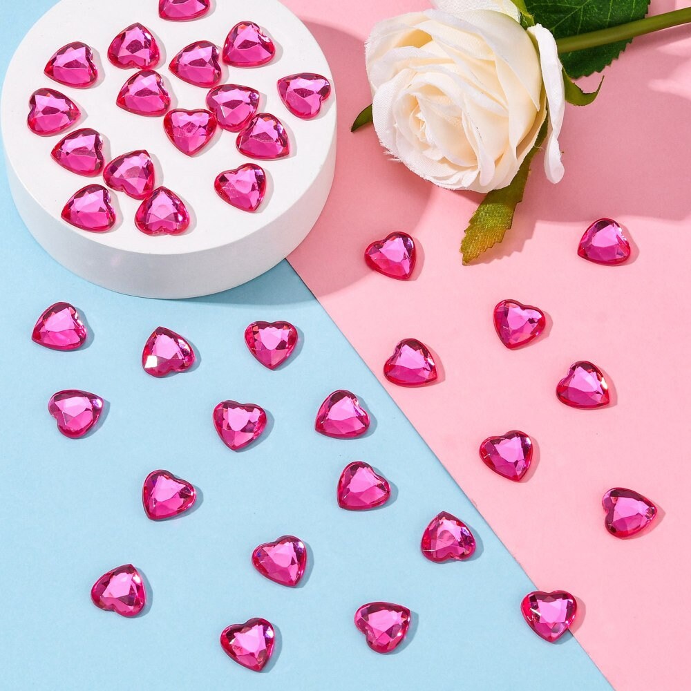 Pink heart embellishments, deep pink 12mm