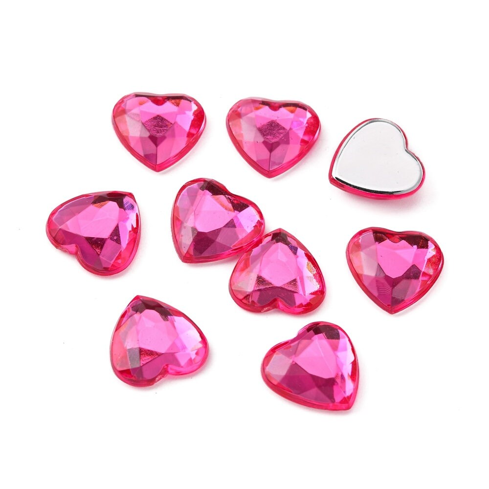 Pink heart embellishments, deep pink 12mm