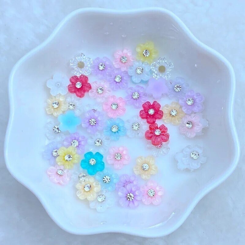 flower embellishments, rhinestone 7mm mixed