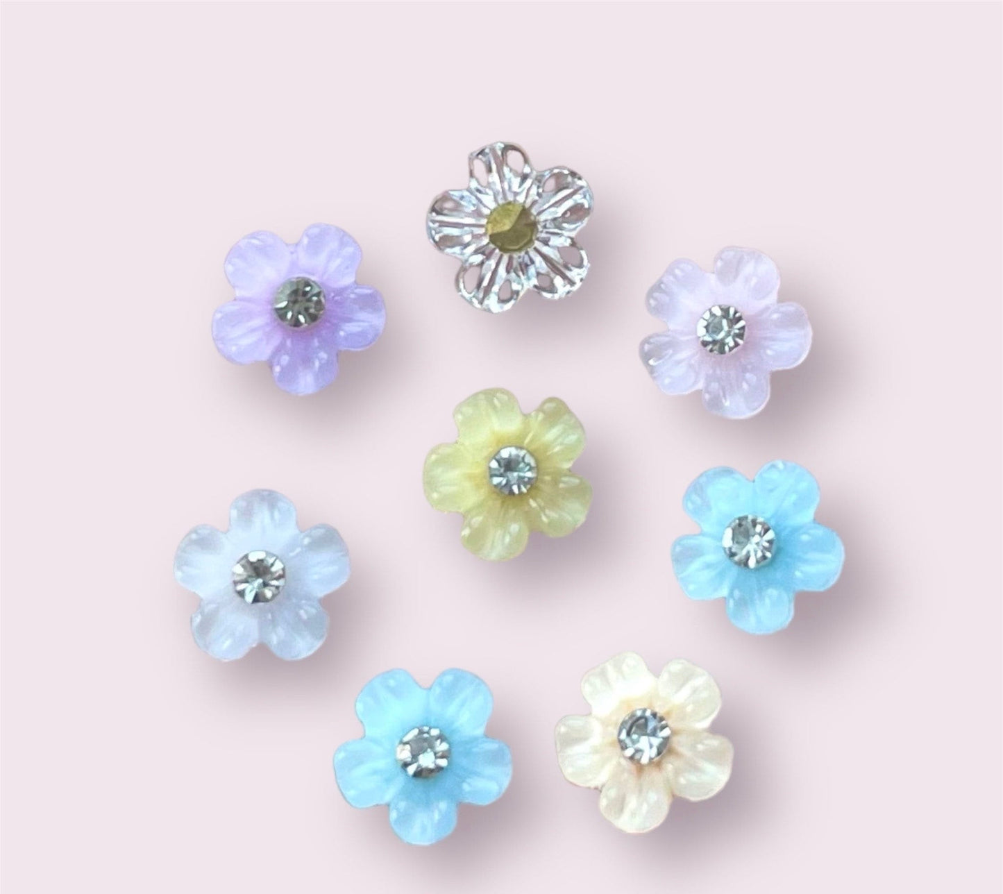 flower embellishments, rhinestone 7mm mixed