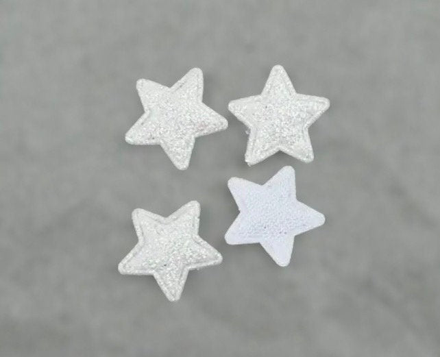 Star fabric white glitter appliqués, padded fabric 18mm