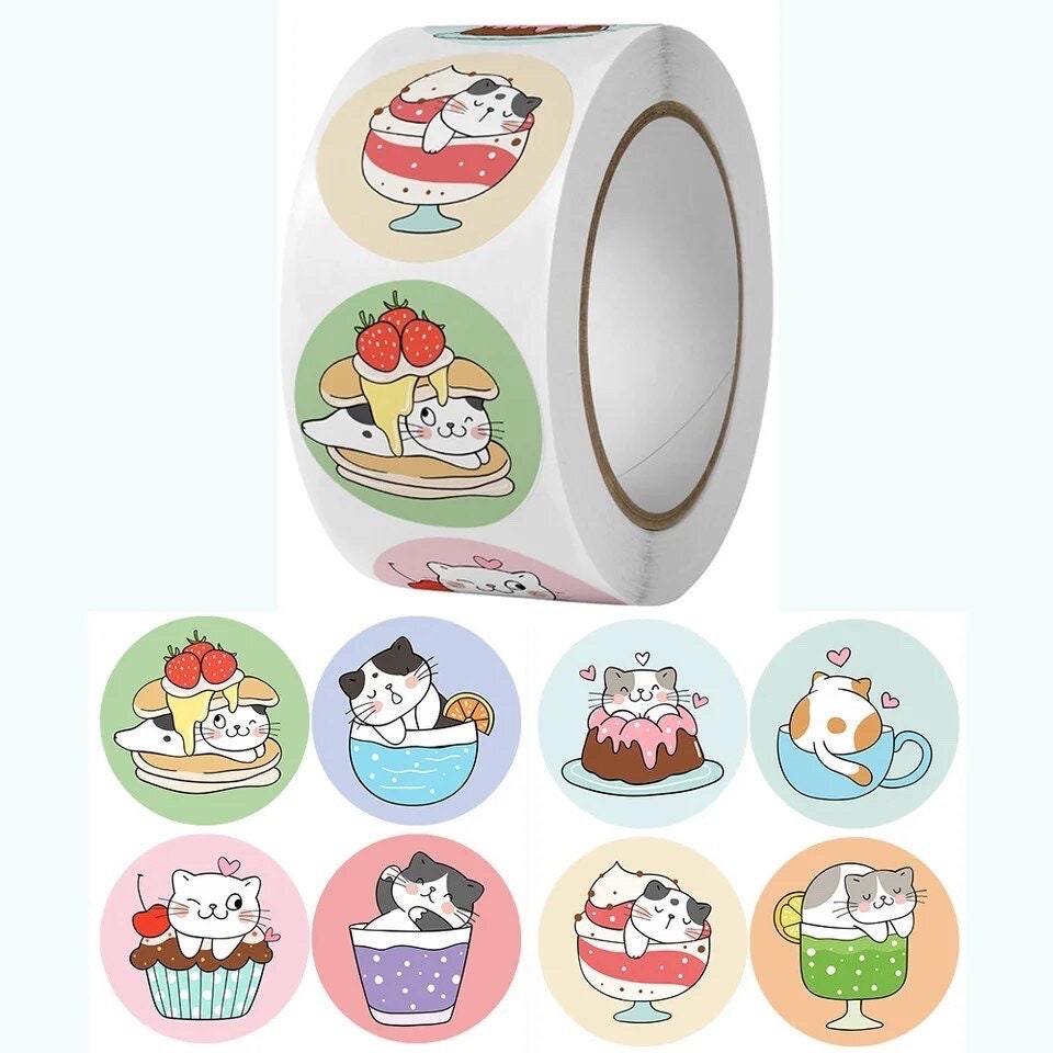 Cat circular craft stickers, 25mm