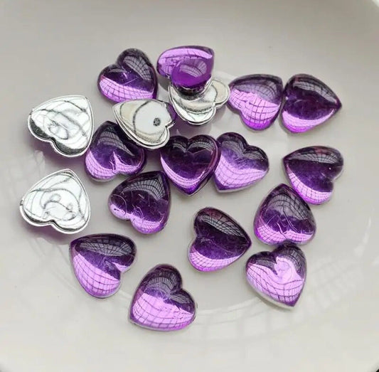 Purple glossy heart embellishments, 8mm