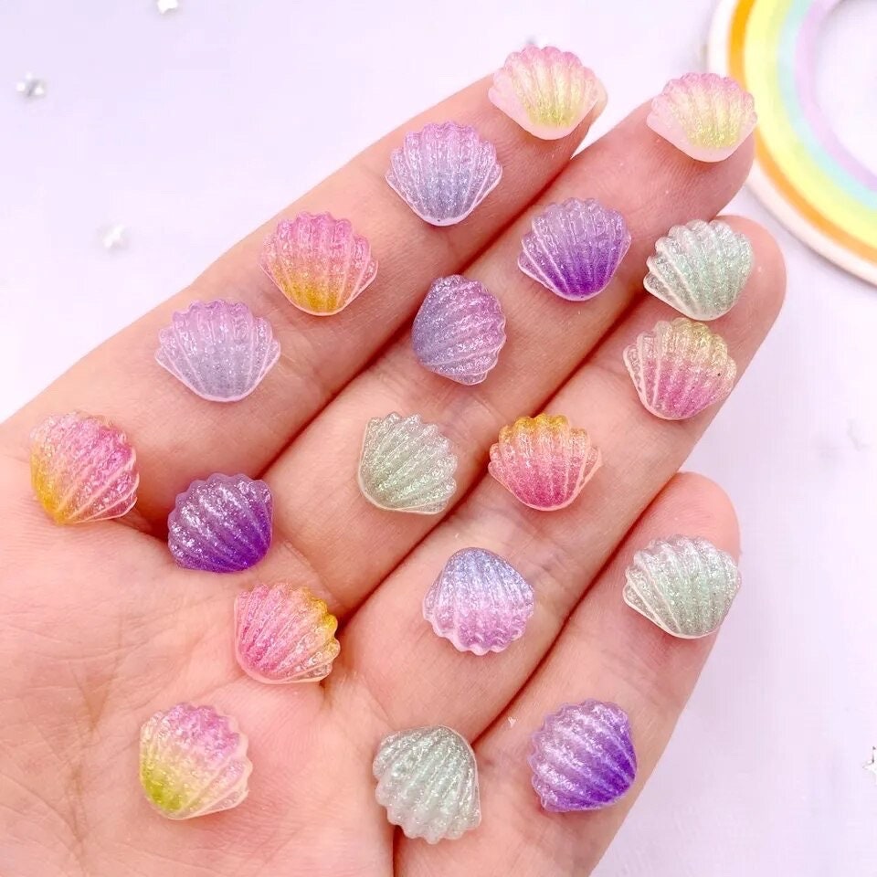 Seashell cabochons, mini mix colour 9mm