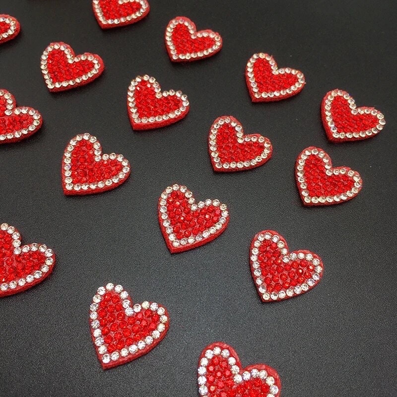 red felt rhinestone heart appliqués, 2cm