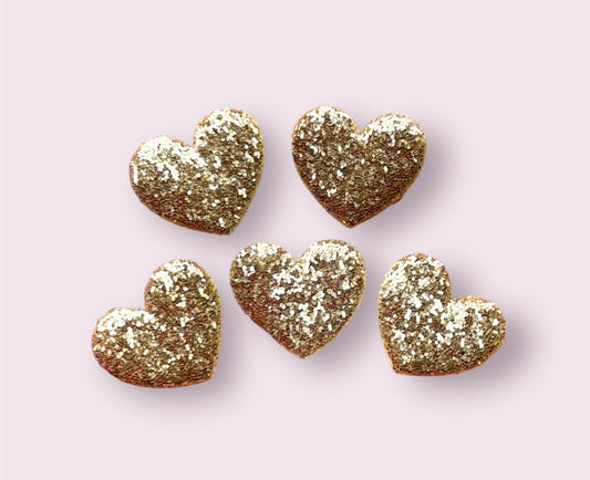 Heart shaped gold glitter appliqués, 20mm