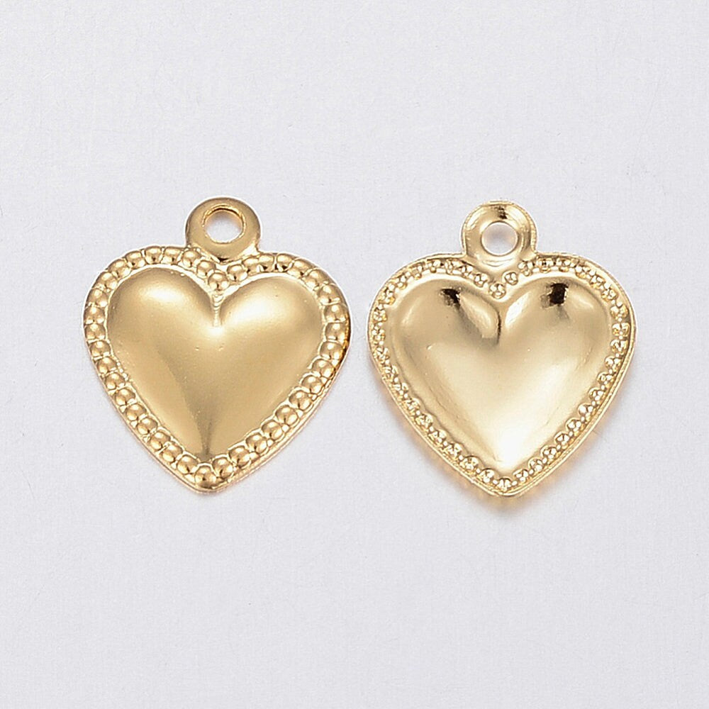 gold heart charms, small 10mm 18k gold plated