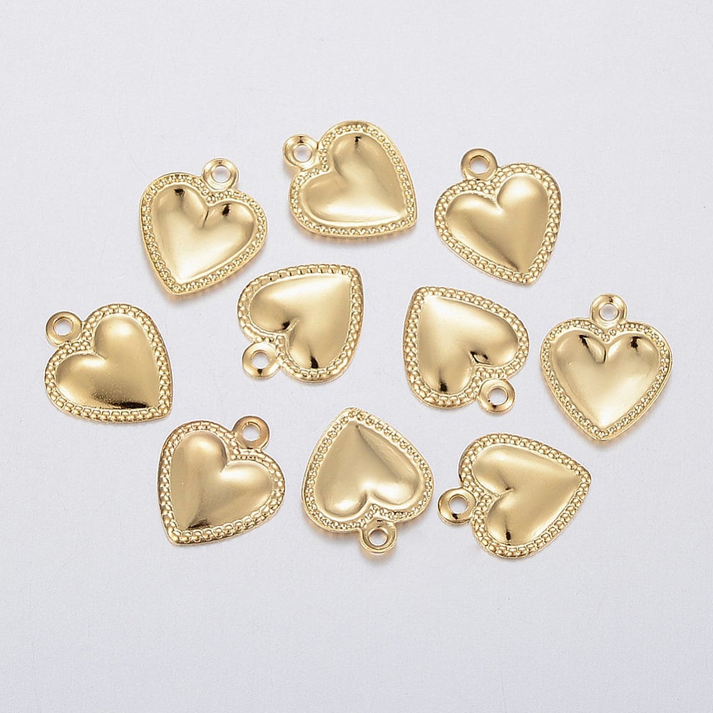 gold heart charms, small 10mm 18k gold plated