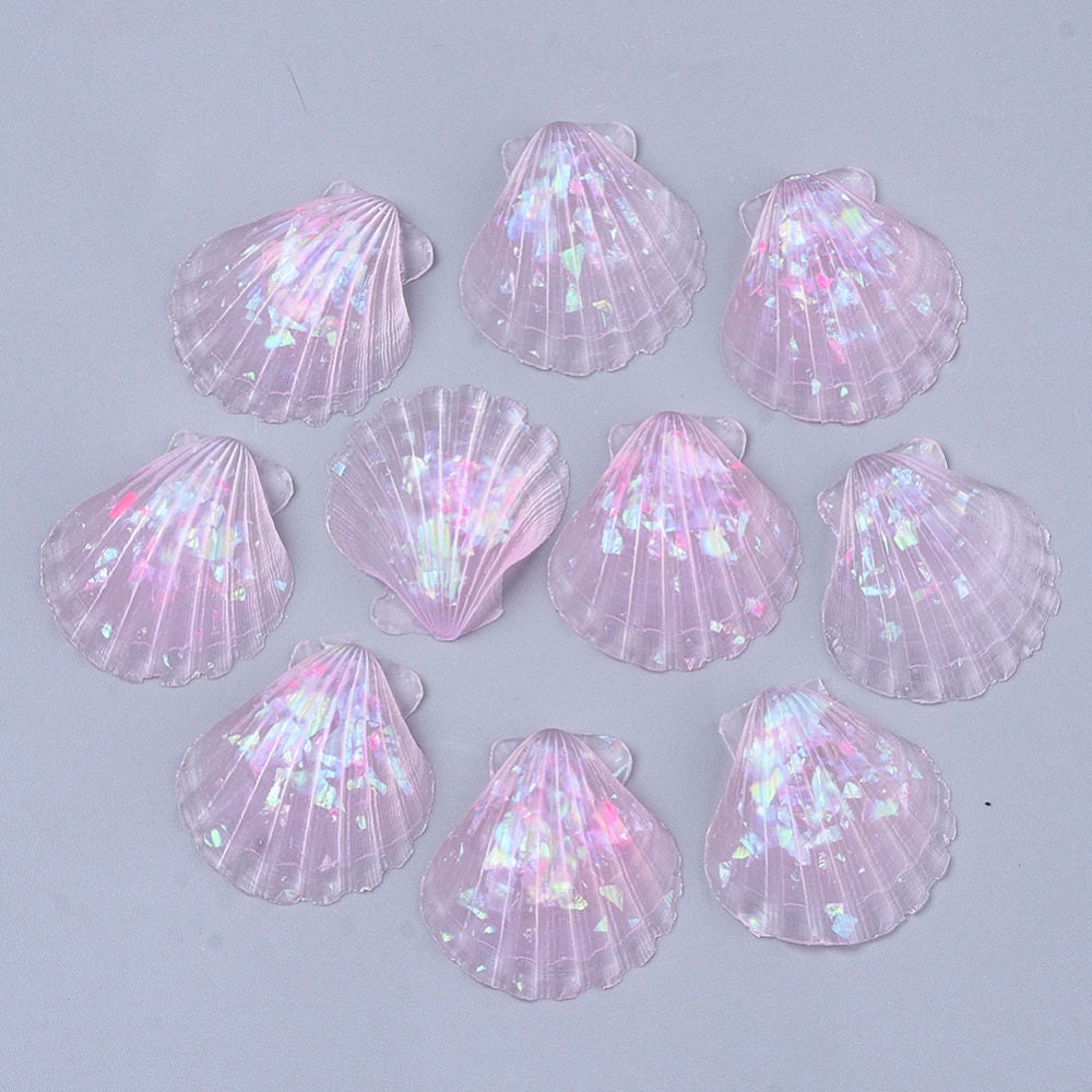 Seashell cabochons, pearl pink glitter 3cm