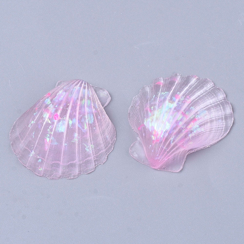 Seashell cabochons, pearl pink glitter 3cm