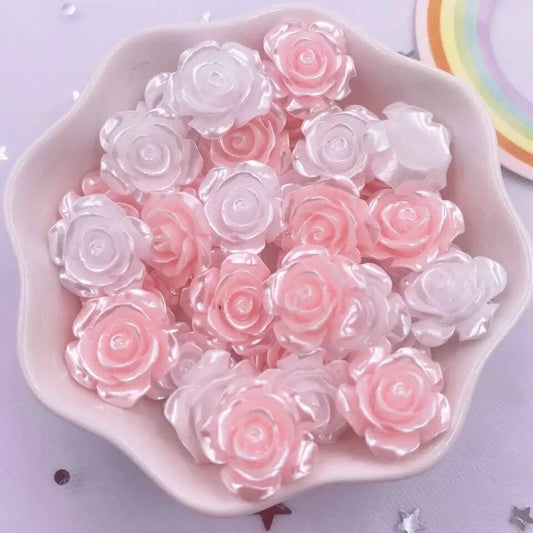 Pink and white rose cabochon, 14mm