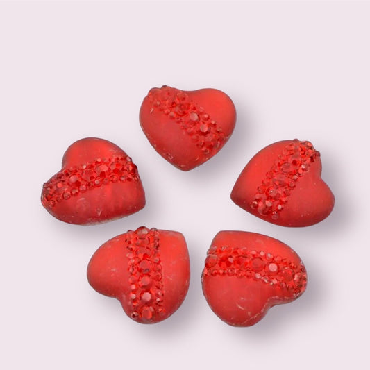 Red patterned heart cabochons, 2cm