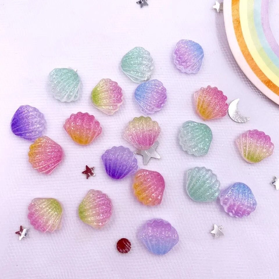 Seashell cabochons, mini mix colour 9mm