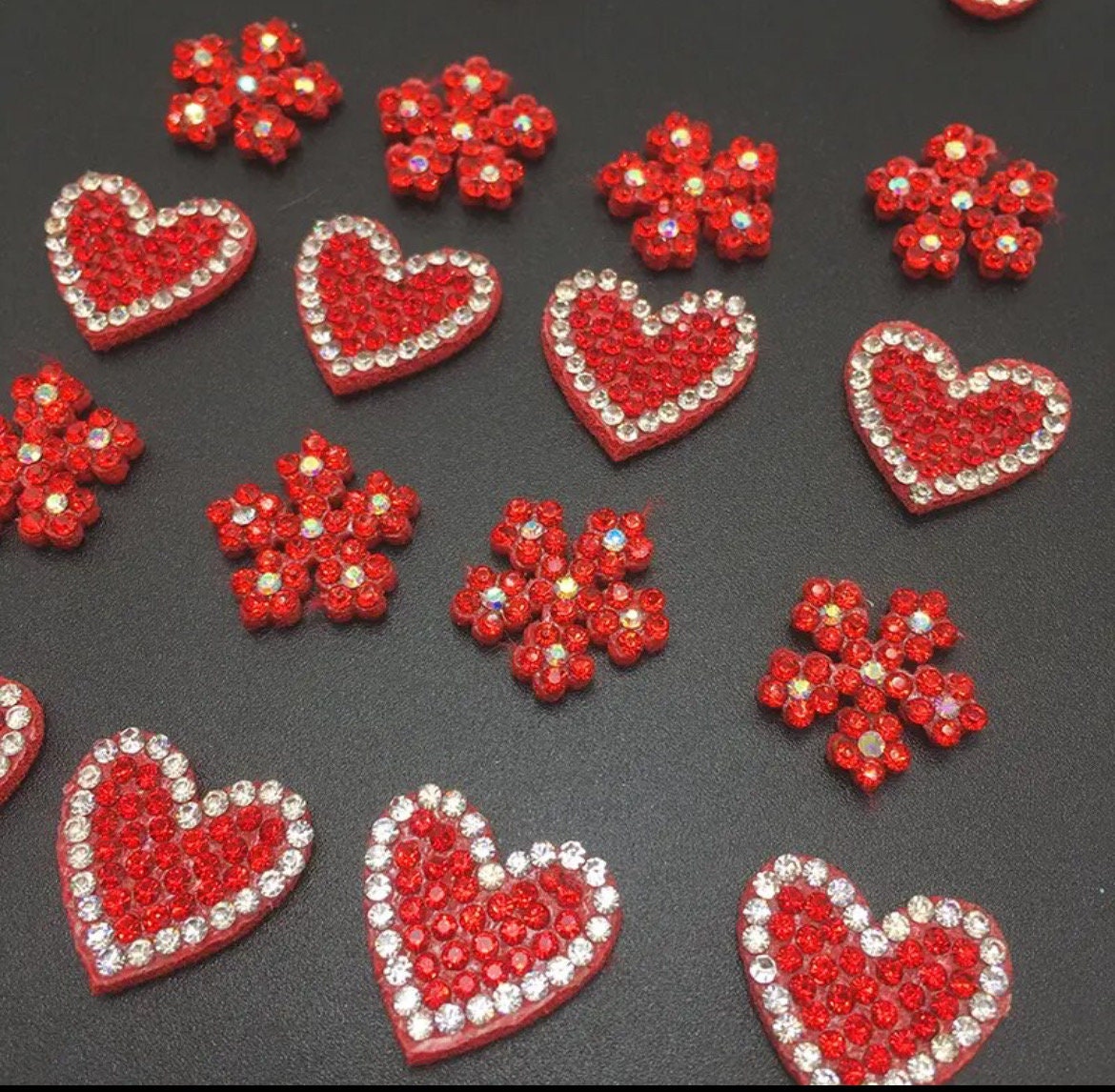 red felt rhinestone heart appliqués, 2cm