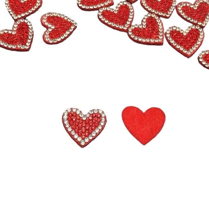 red felt rhinestone heart appliqués, 2cm