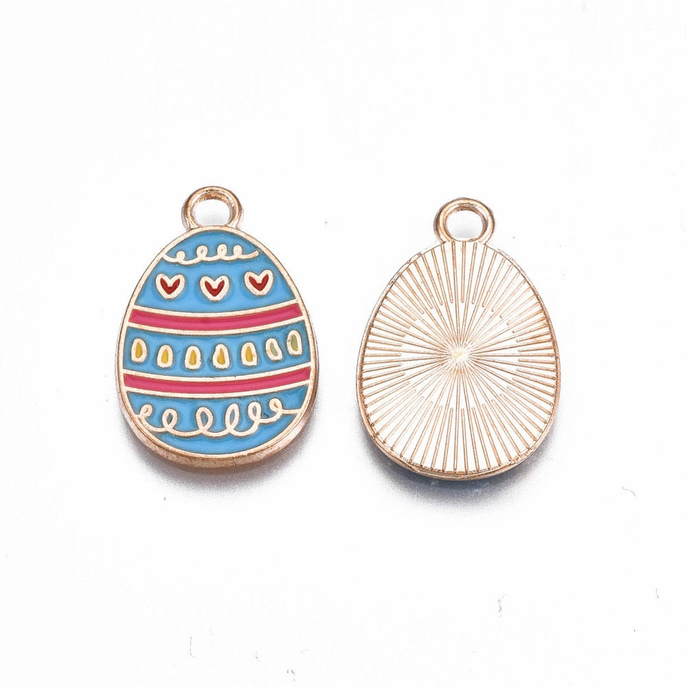 Easter egg enamel charms, blue 22mm