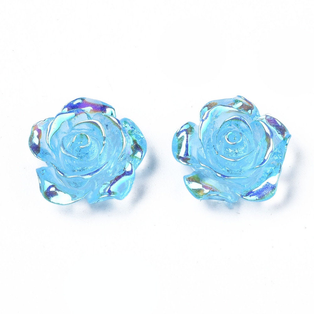 Blue rose flower cabochon, 15mm n,