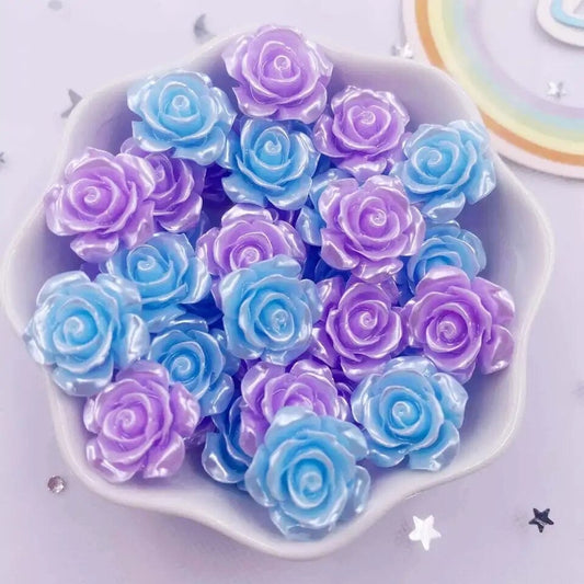 Blue and lilac  rose cabochon, 14mm