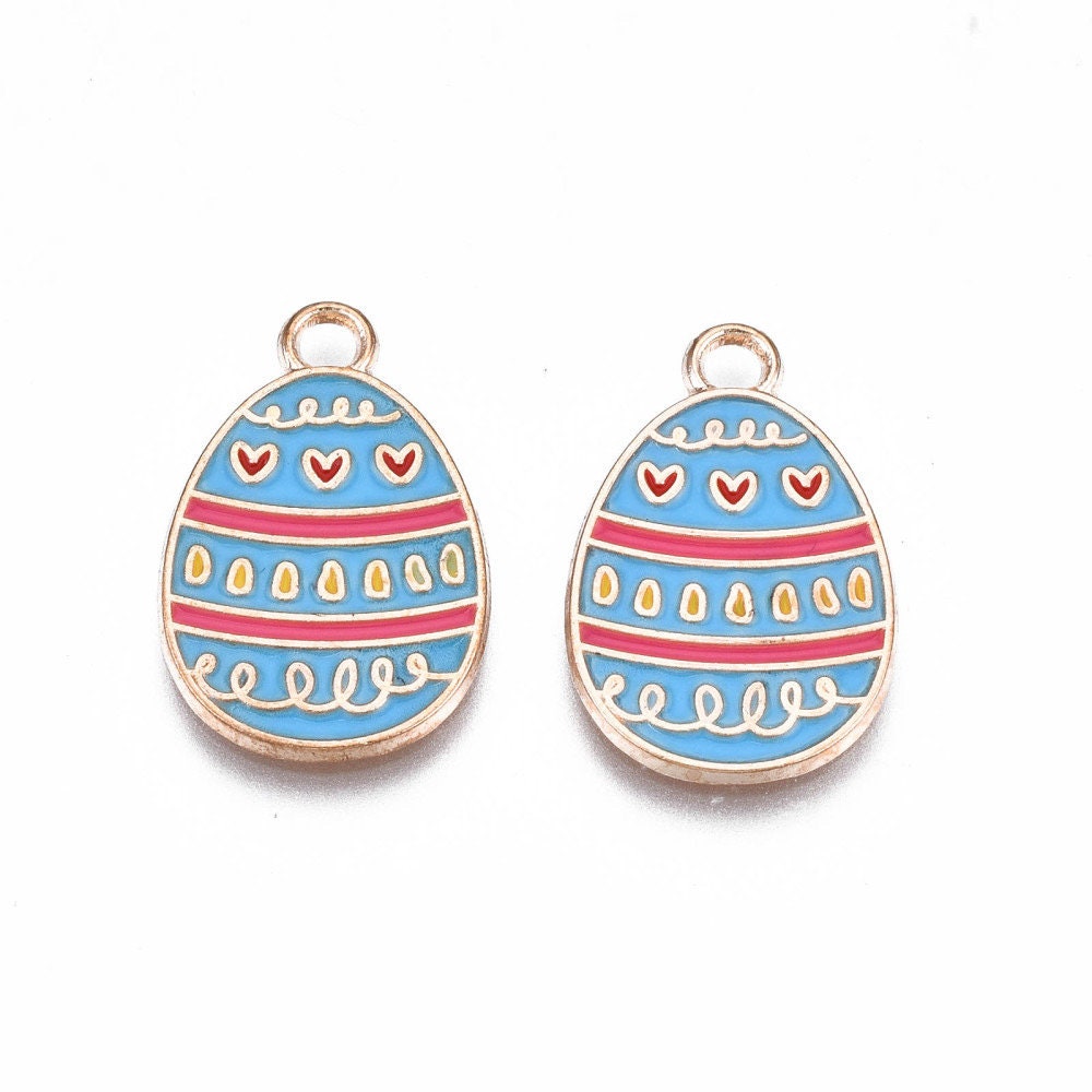 Easter egg enamel charms, blue 22mm