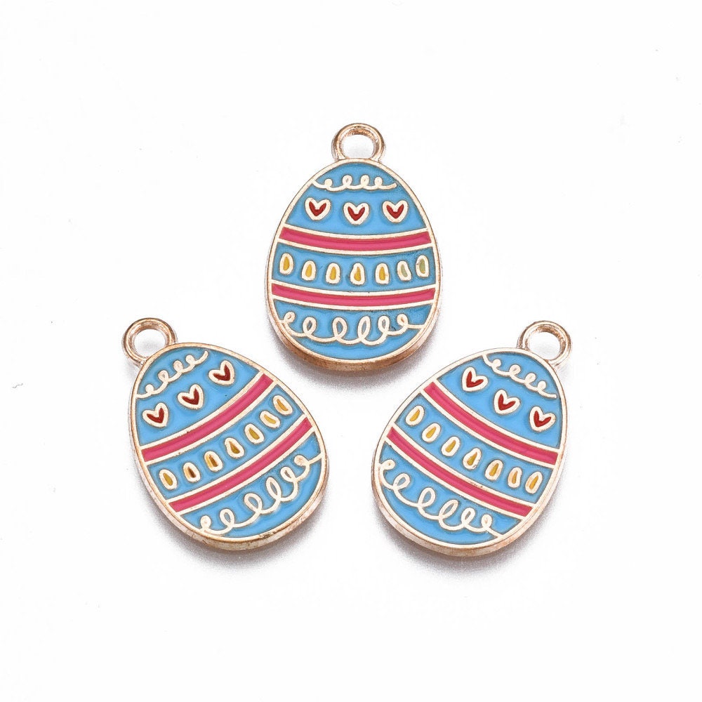 Easter egg enamel charms, blue 22mm