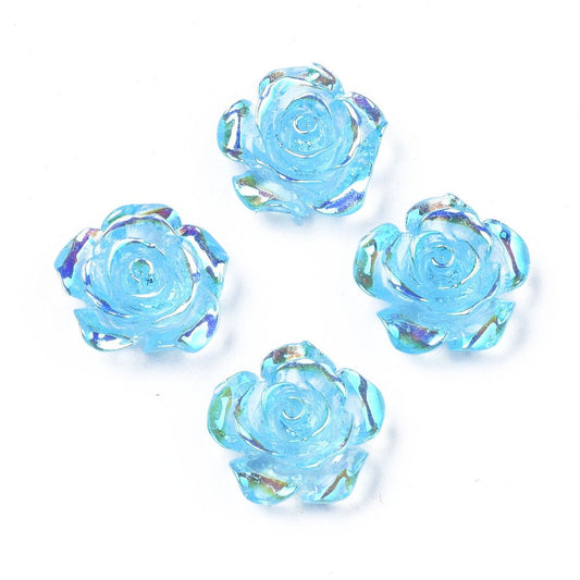 Blue rose flower cabochon, 15mm n,