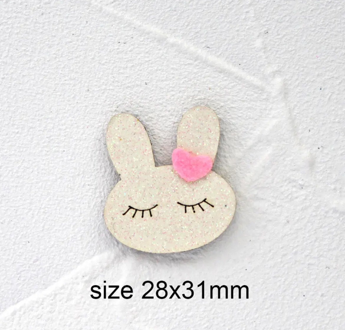 Rabbit fabric applique patch, glitter white