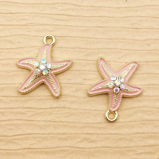 Pink starfish charm, 20mm gold alloy