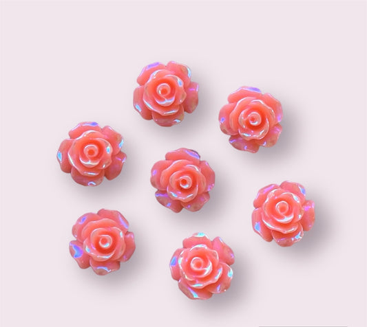 Orange rose flower cabochon, 10mm