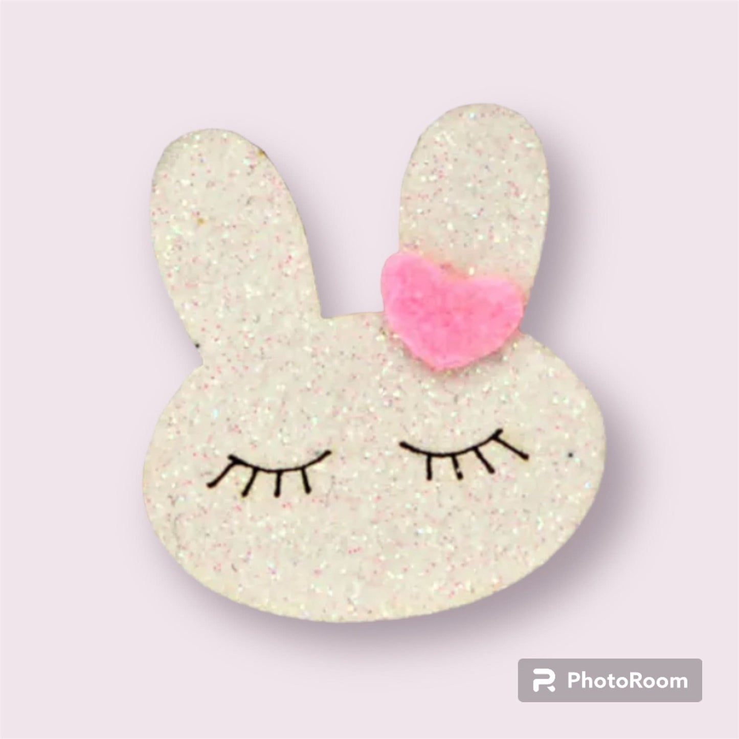 Rabbit fabric applique patch, glitter white