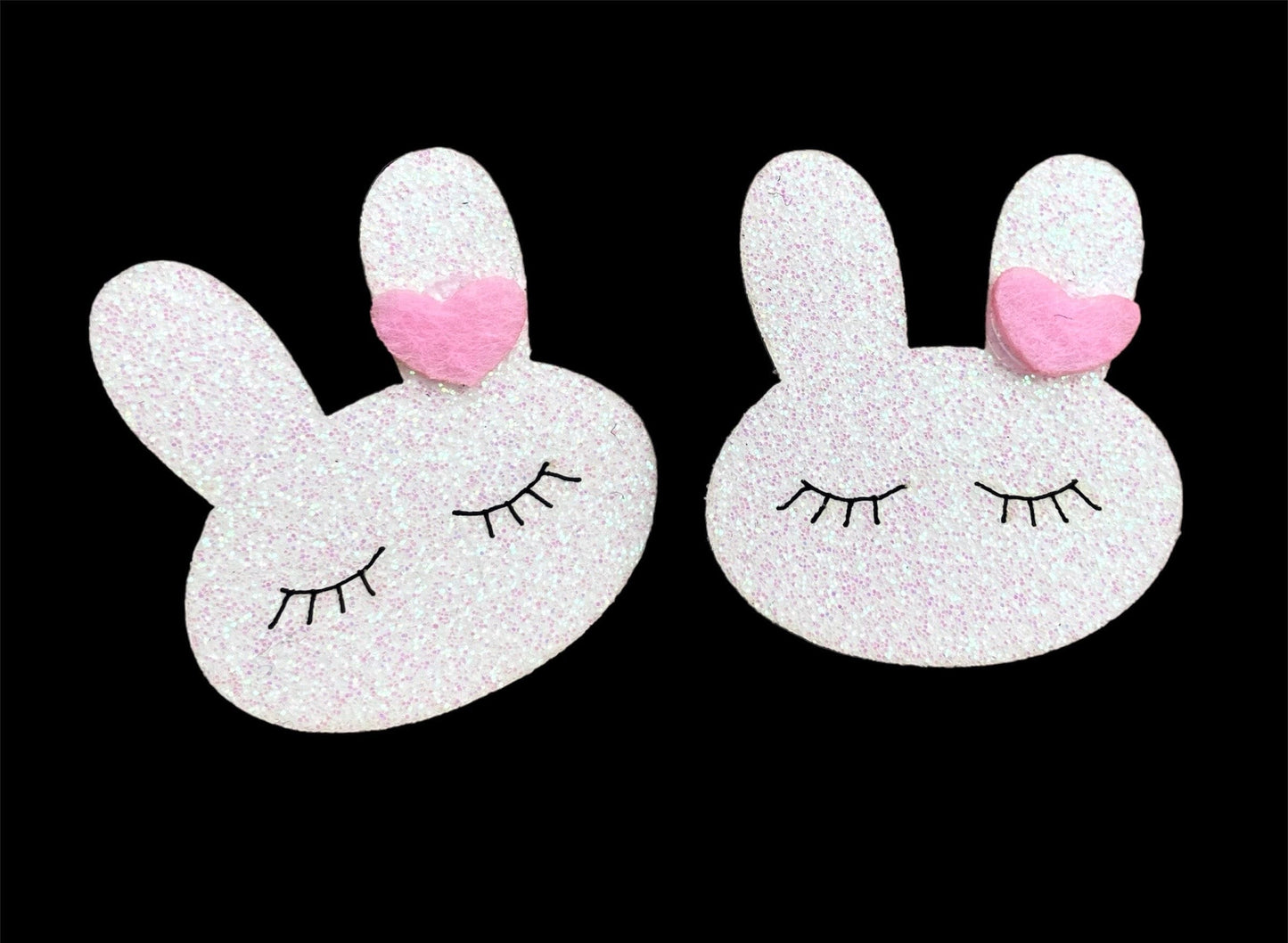 Rabbit fabric applique patch, glitter white