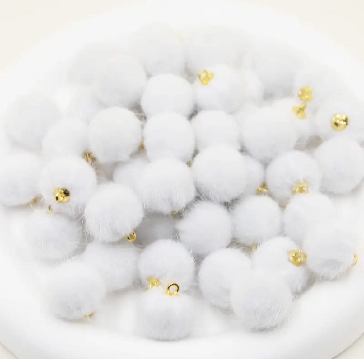 Fluffy white charms, pom pom charm, 15mm